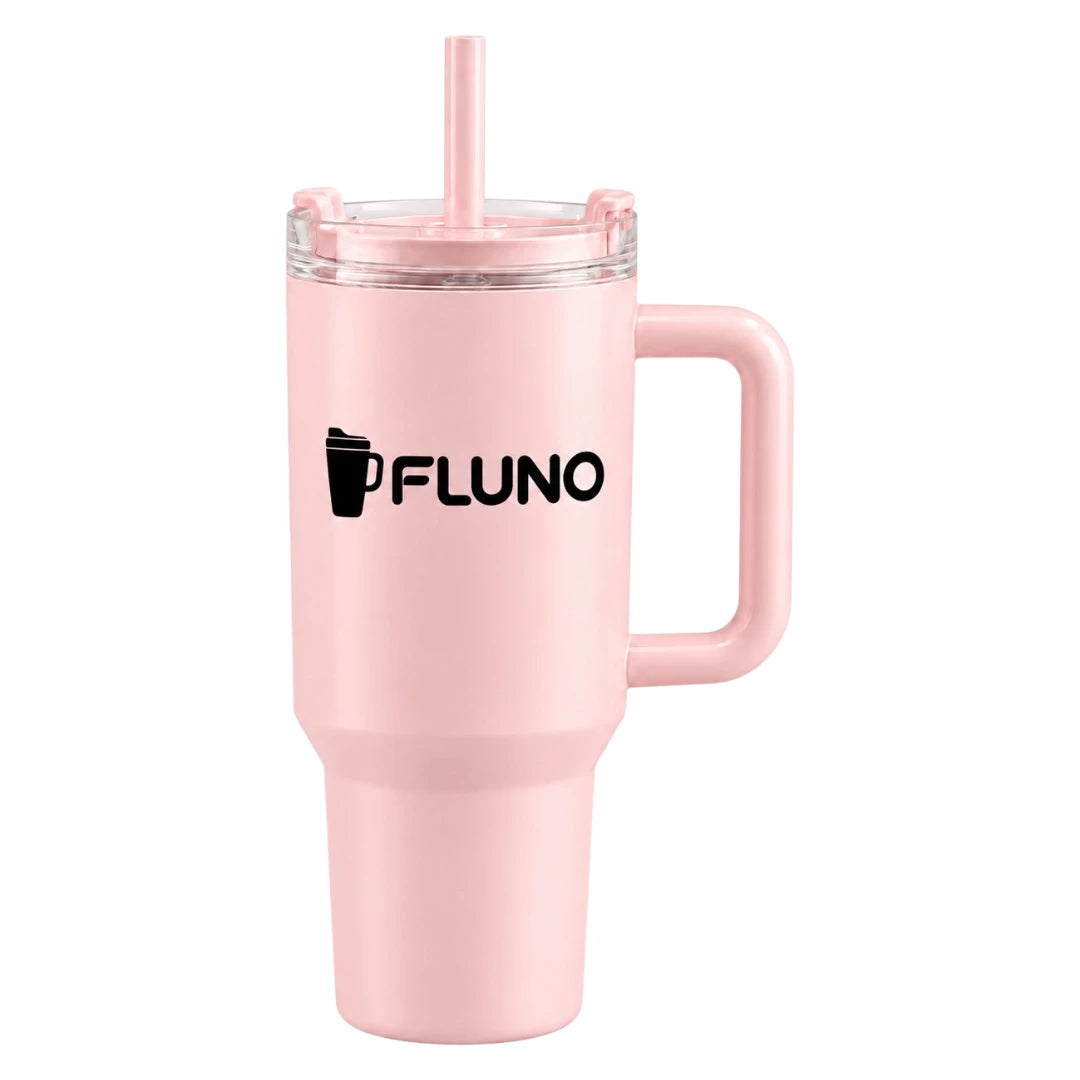 Fluno Pink Coffee Tumbler with Handle, Lid and Straw