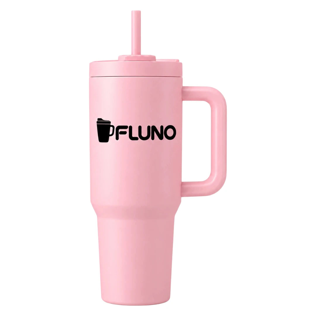 Fluno Pink Coffee Tumbler with Handle and Straw