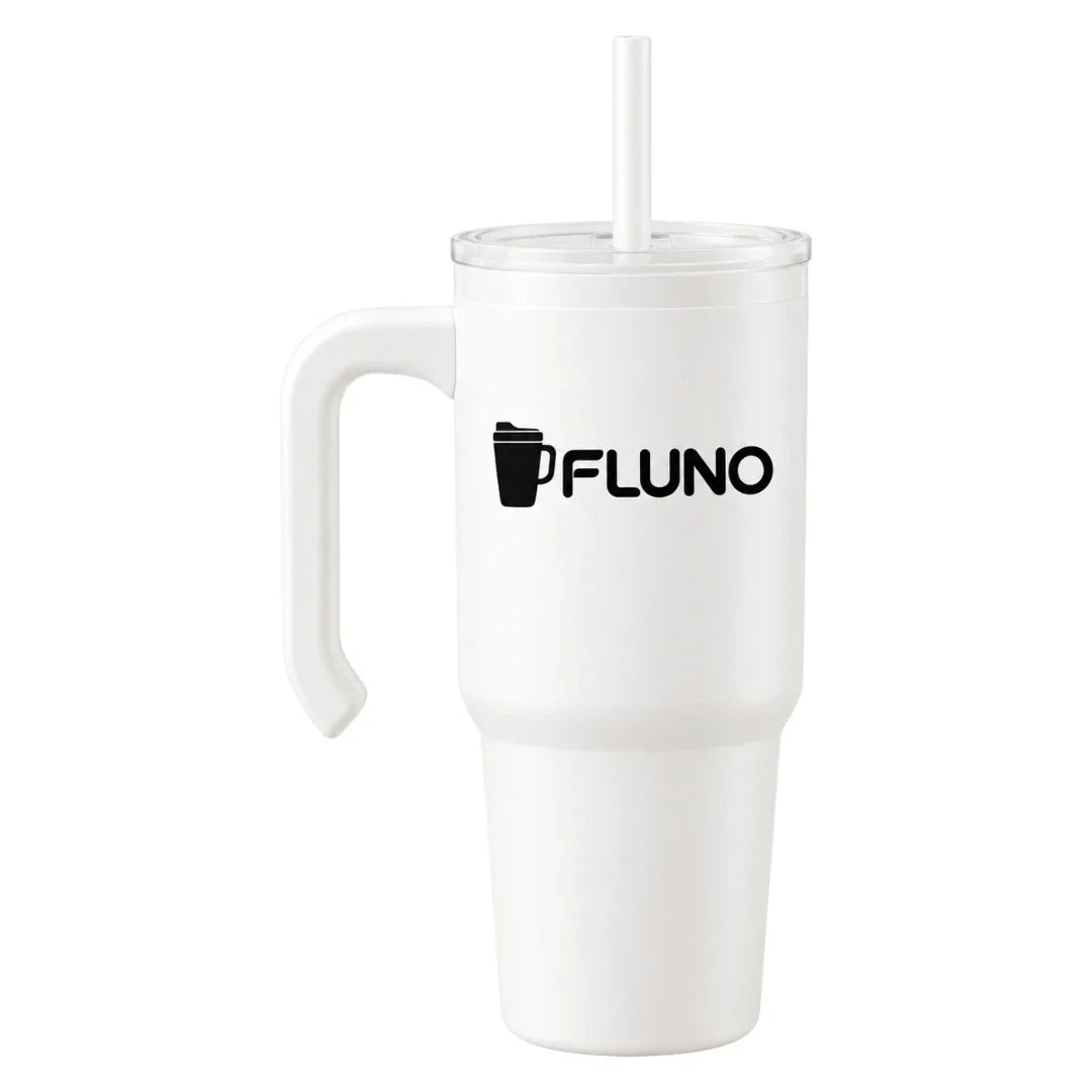 Fluno White Coffee Tumbler with Handle and Straw
