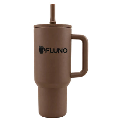 Fluno Brown Coffee Tumbler with Lid, Straw and Handle