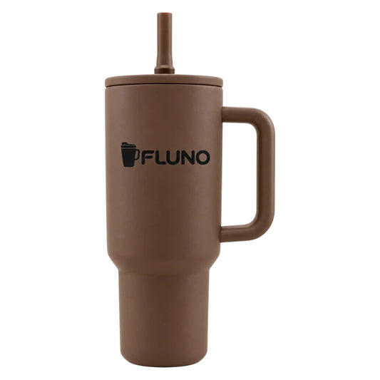 Fluno Brown Coffee Tumbler with Lid, Straw and Handle