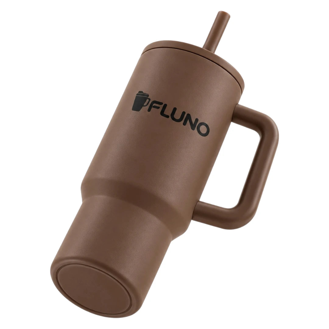 Fluno Brown Coffee Tumbler with Lid, Straw and Handle