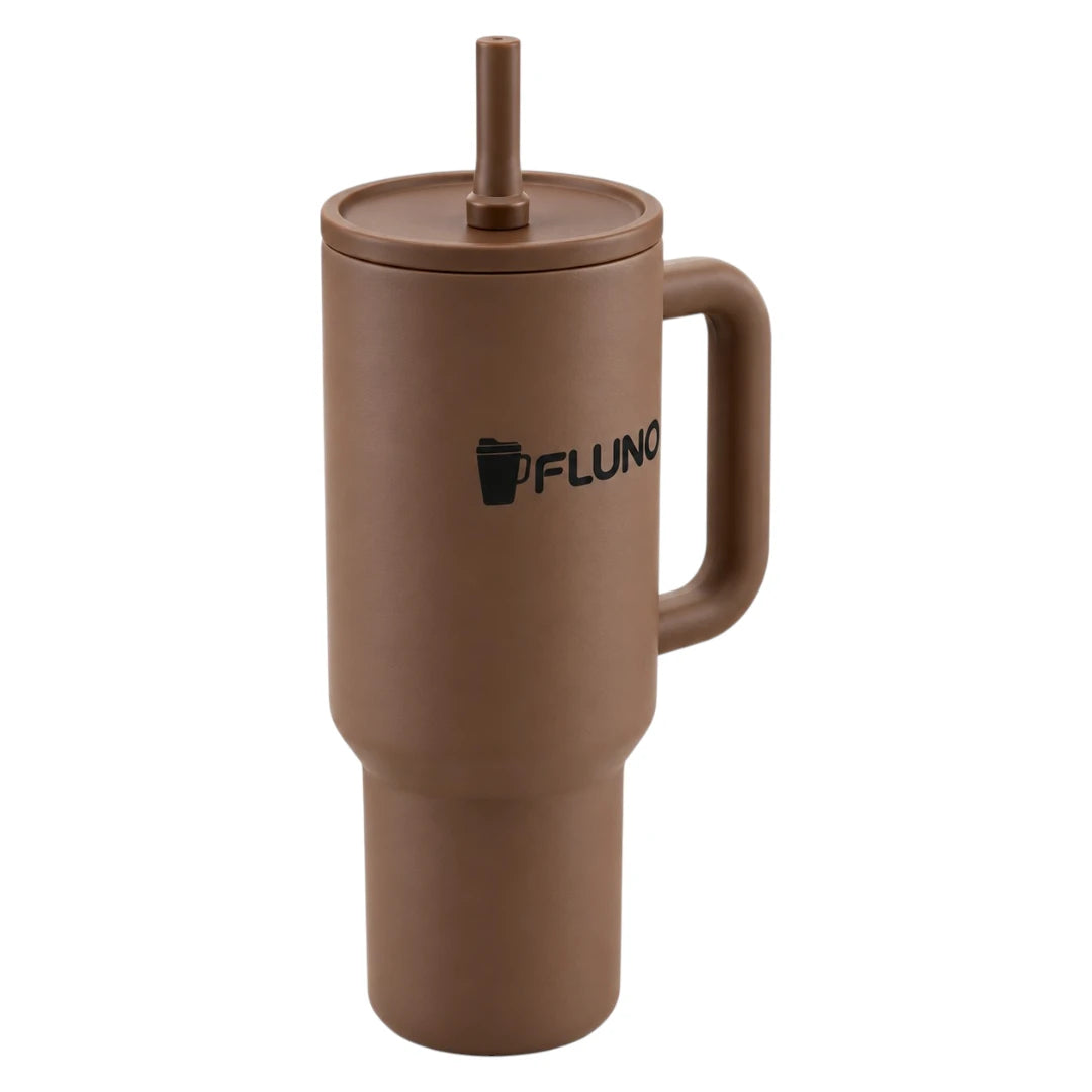 Fluno Brown Coffee Tumbler with Lid, Straw and Handle