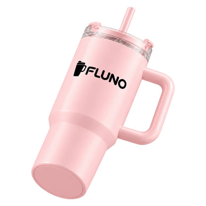 Fluno Pink Coffee Tumbler with Handle, Lid and Straw