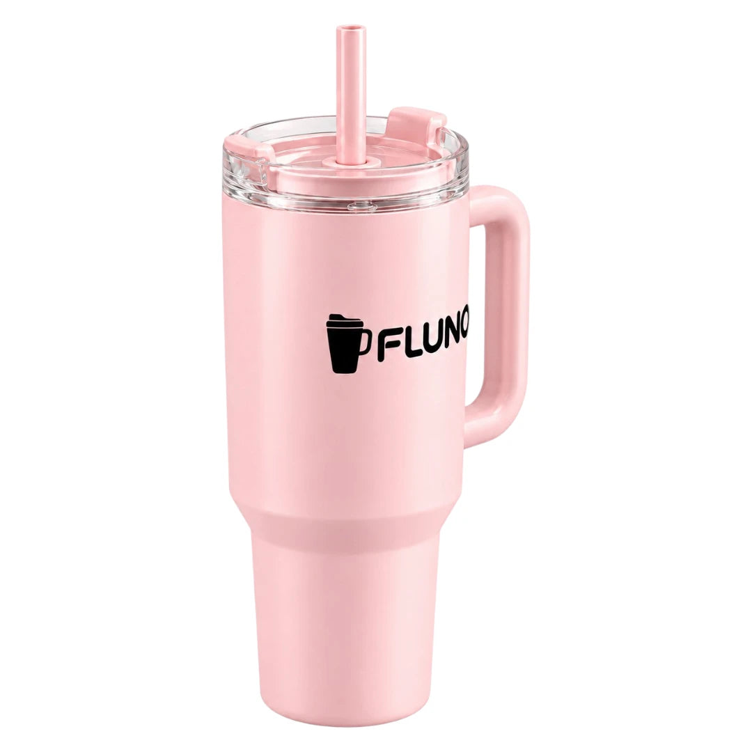 Fluno Pink Coffee Tumbler with Handle, Lid and Straw