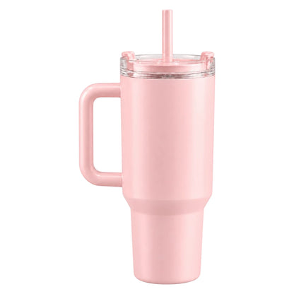 Fluno Pink Coffee Tumbler with Handle, Lid and Straw