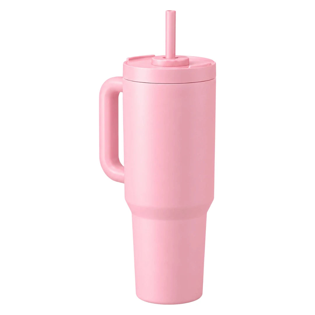Fluno Pink Coffee Tumbler with Handle and Straw