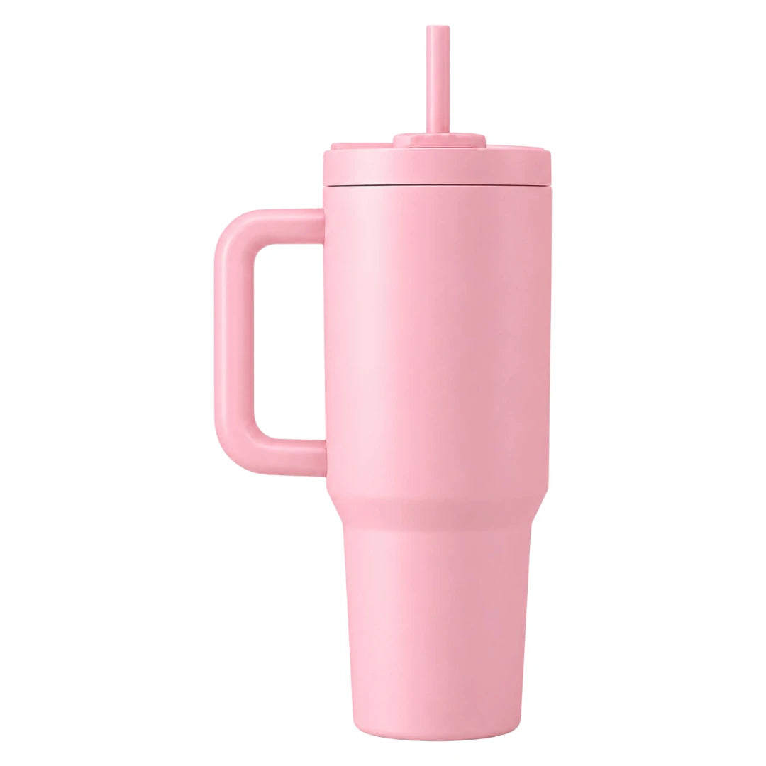 Fluno Pink Coffee Tumbler with Handle and Straw