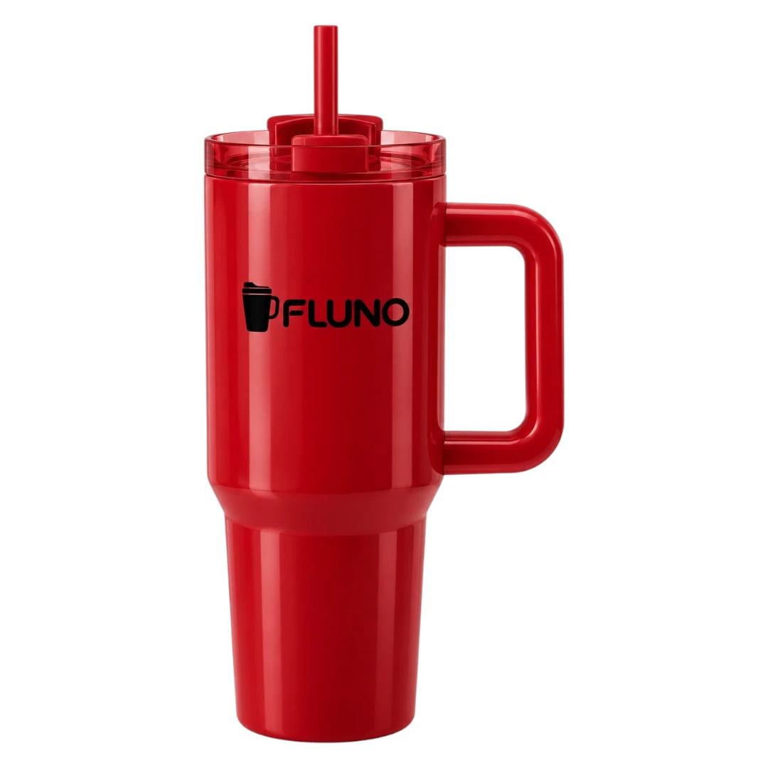 Fluno Red Coffee Tumbler with Handle, Lid and Straw
