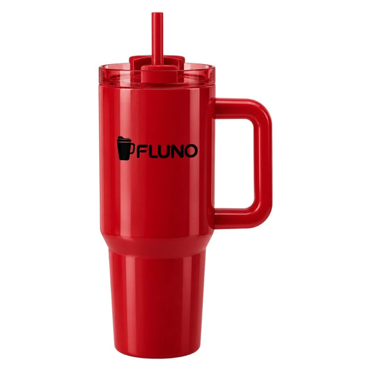 Fluno Red Coffee Tumbler with Handle, Lid and Straw