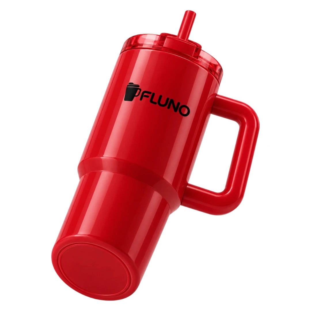 Fluno Red Coffee Tumbler with Handle, Lid and Straw
