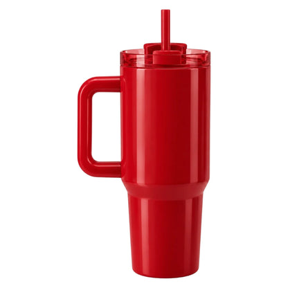 Fluno Red Coffee Tumbler with Handle, Lid and Straw