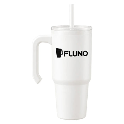 Fluno White Coffee Tumbler with Handle and Straw