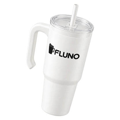 Fluno White Coffee Tumbler with Handle and Straw