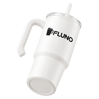 Fluno White Coffee Tumbler with Handle and Straw