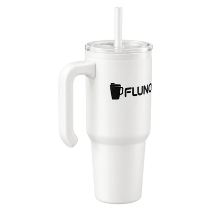 Fluno White Coffee Tumbler with Handle and Straw